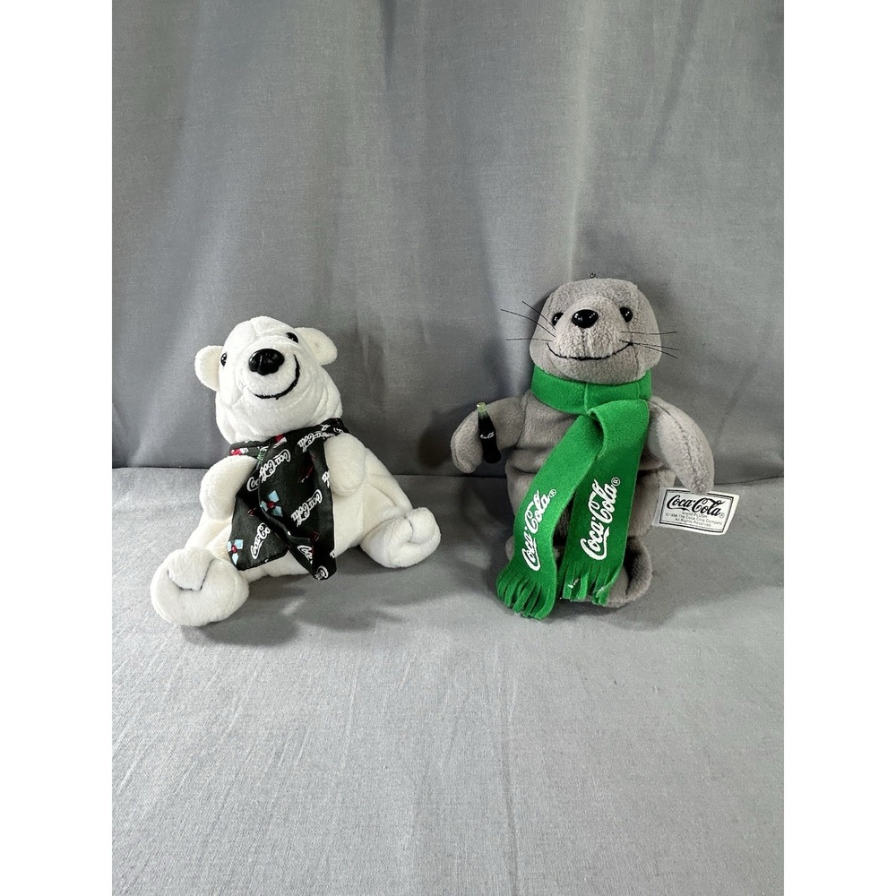 Vintage 1998 Coca Cola Bean Bag Plush Bear And Seal Collectible